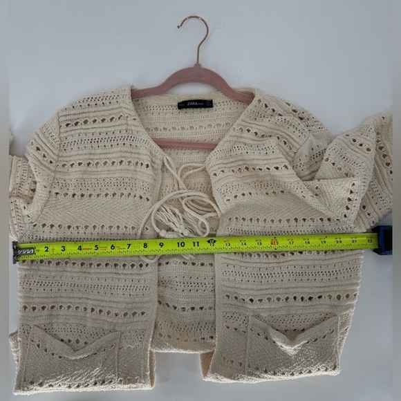ZARA Crochet Cardigan Patch Pocket Tassel Lagenlook Sweater Size Large - Picture 13 of 14